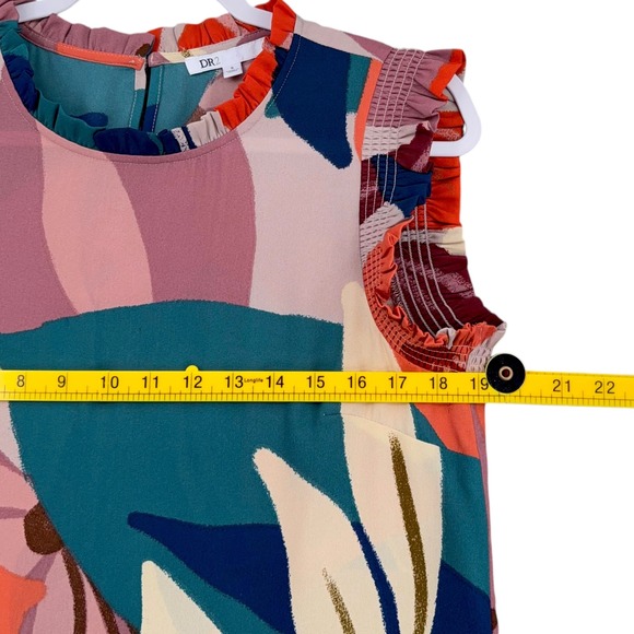 DR2 Floral Print Ruffle Sleeve Top Womens Size S Abstract Sleeveless Blouse - Picture 6 of 7